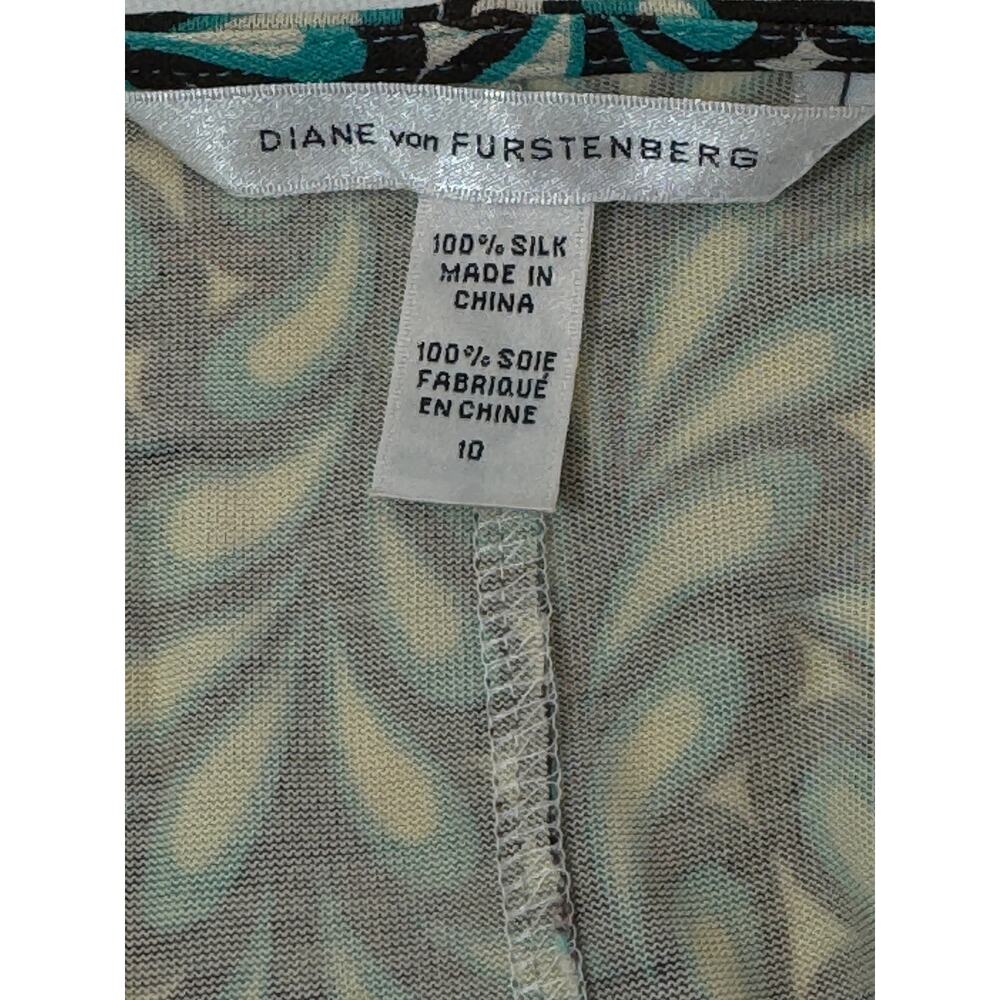 Diane Von Furstenberg DVF Kye Wrap Dress Size 10 Silk Jersey Turquoise Brown - Picture 7 of 13